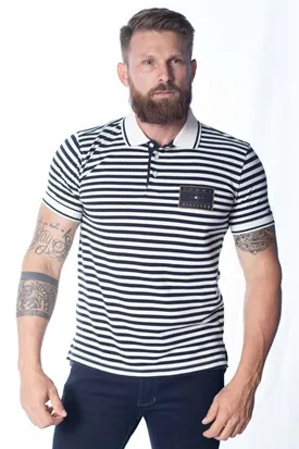 POLO TOMMY HILFIGER MASCULINA LISTRADA AZUL MARINHO M