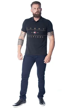 POLO TOMMY HILFIGER MASCULINA BORDADA PRETA M