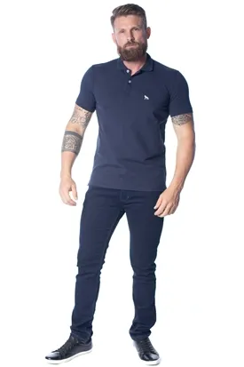 POLO ACOSTAMENTO MASCULINA CASUAL MC AZUL MARINHO P