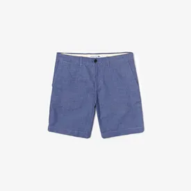 BERMUDA LACOSTE MASCULINA LINHO ALGODAO TEXTURADO AZUL 42