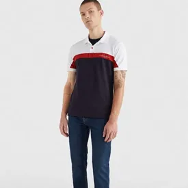 POLO TOMMY HILFIGER MASCULINA COLORBLOCK LOGO AZUL MARINHO P