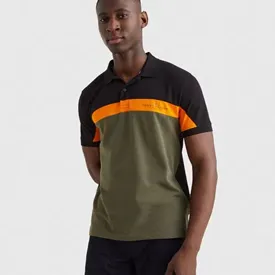 POLO TOMMY HILFIGER MASCULINA COLORBLOCK LOGO VERDE MUSGO M
