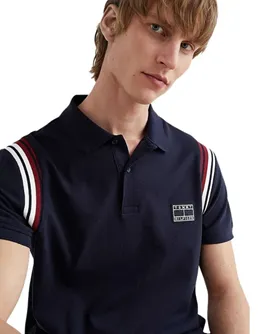 POLO TOMMY HILFIGER MASCULINA DETALHE MANGA AZUL MARINHO P