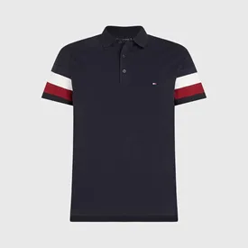 POLO TOMMY HILFIGER SLIM DETALHE MANGA AZUL MARINHO P