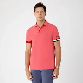 POLO TOMMY HILFIGER SLIM DETALHE MANGA GOIABA XXG