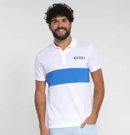 POLO LACOSTE MASCULINA DETALHE COR