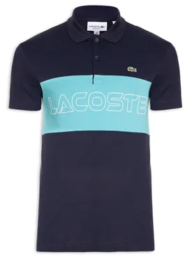 POLO LACOSTE MASCULINA DETALHE ESCRITA AZUL MARINHO 4