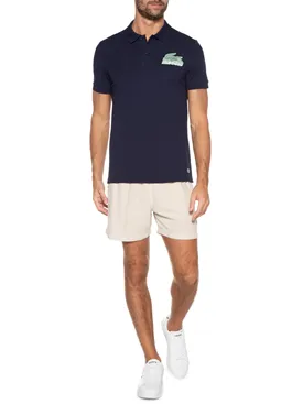 POLO LACOSTE UNISSEX CROCODILO E ESCRITA AZUL MARINHO P