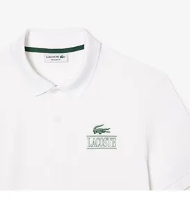 POLO LACOSTE UNISSEX CROCODILO E ESCRITA BRANCO P