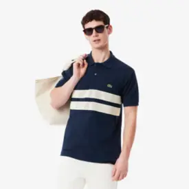 CAMISA POLO MASCULINA LACOSTE LISTRA AZUL MARINHO M